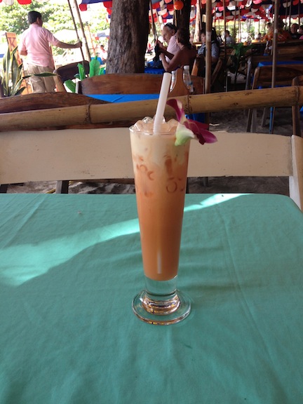 The magical elixir that is Thai ice tea. You would think a sweet milky drink would not be at all refreshing in the hot weather, but they make it icy cold, so it's delish.